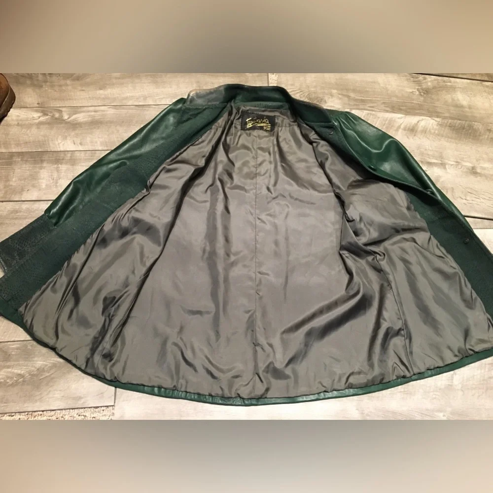 Vintage Fantasia Womens 80’s Bomber Coat Green Leather Oversized Jacket Sz Large